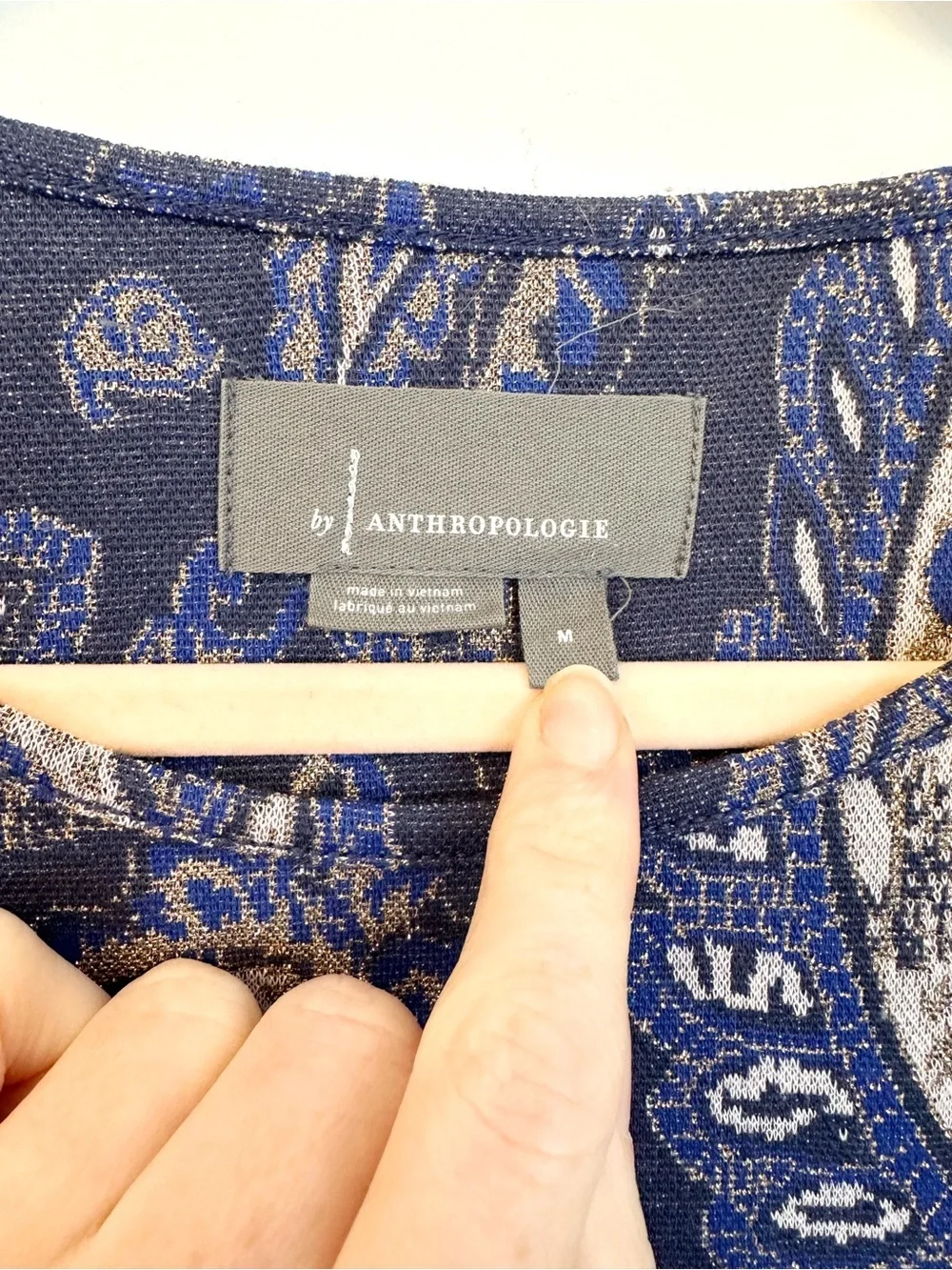 Anthropologie Celestial Blue Metallic Paisley Blouse with Puff Sleeve Detail B2